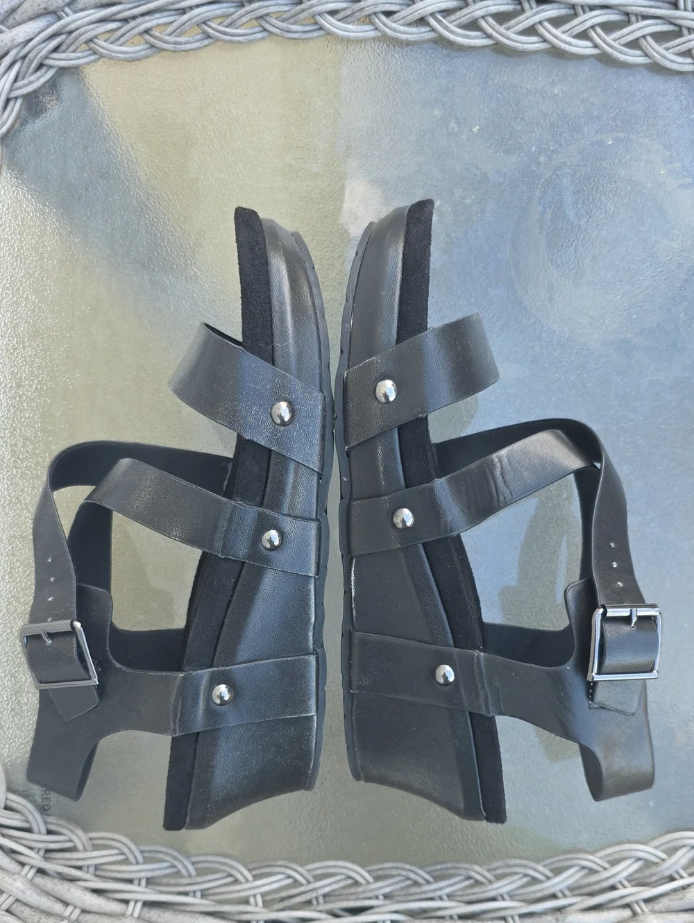 Natural Reflections Black Strappy Ankle Buckle Sandals